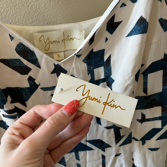 NWT Yumi Kim off white and blue tribal midi shift sleeveless dress size small - Picture 4 of 8